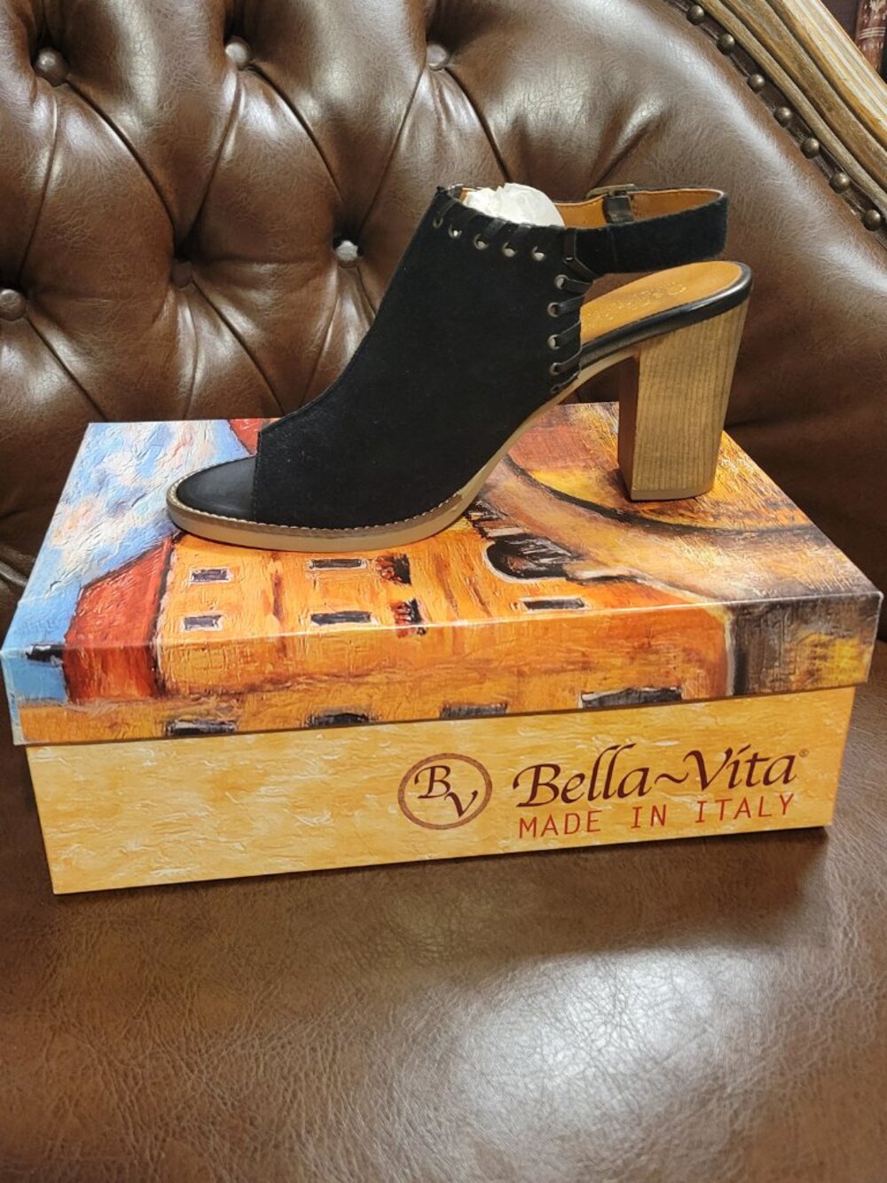 NEW - Bella Vita Ora-Italy Black Suede Peep Toe Slingback Bootie - Size 7 1/2